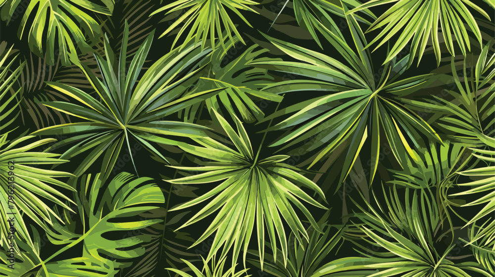Seamless pattern with tropical palm leaves