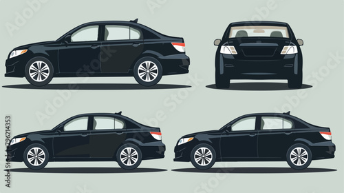 Sedan car two angle set. Car side and front view. Vector