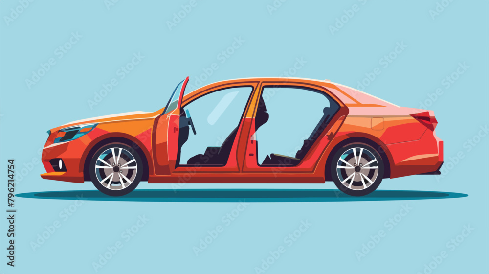 Sedan car with open doors. Vector flat style illustration