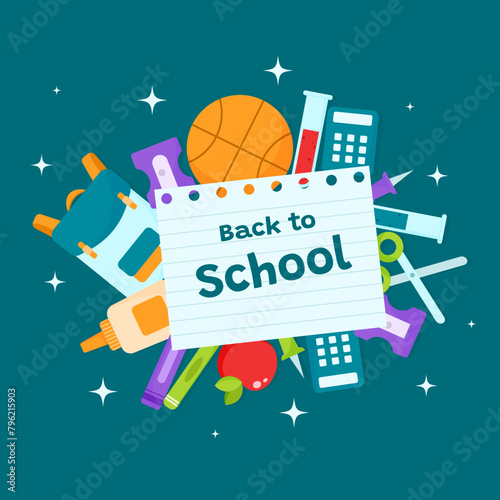 back to school elements notes with stationery illustration background