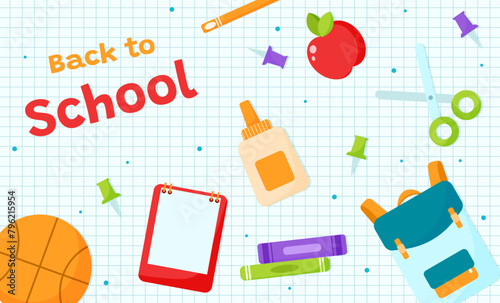 grid background back to school elements cute poster template decoration 