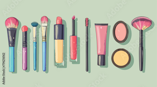 Set of decorative cosmetics on color background Vector