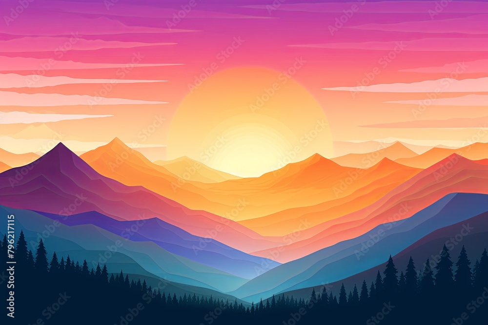 Vivid Sunrise Gradient: Sunflare Over Mountain Gradients Digital Design