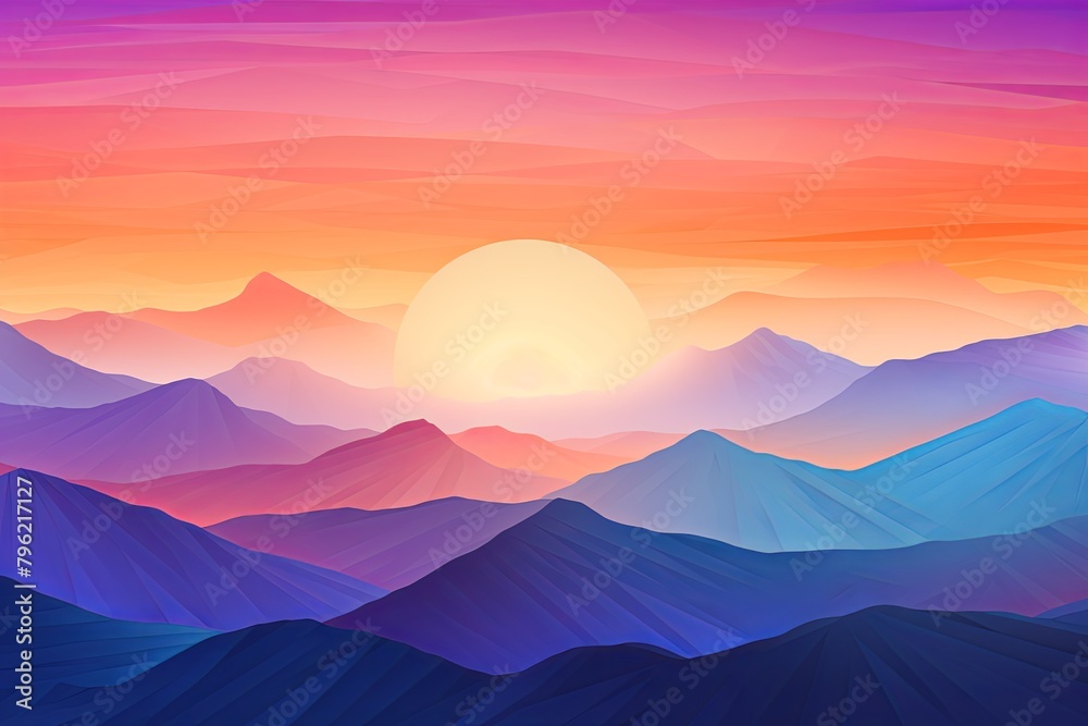 Splendid Sunflare: Glowing Sunrise Gradient Over Mountain Gradients Digital Art