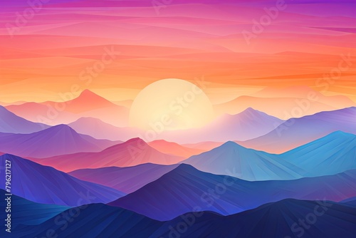 Splendid Sunflare  Glowing Sunrise Gradient Over Mountain Gradients Digital Art