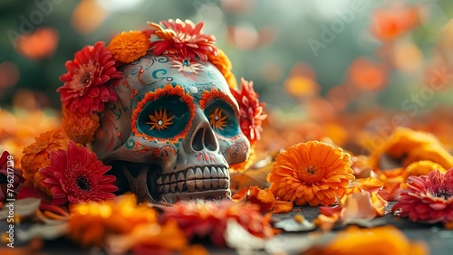 Day of the Dead in Mexico and Latin America honors deceased loved ones. Concept Day of the Dead, Mexican culture, Latin American customs, honoring ancestors, celebration of life