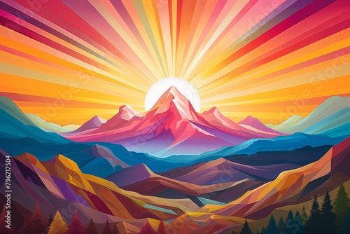 Splendid Sunflare Symphony: Mountain Gradients Artwork