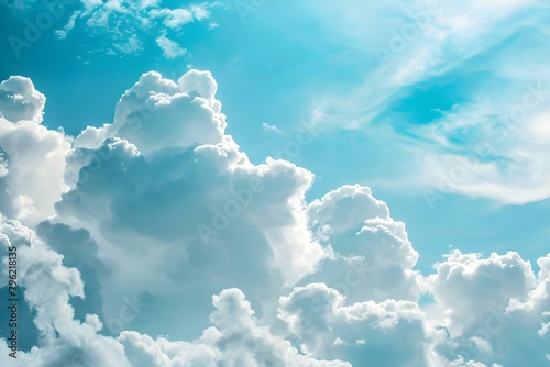 Scenic Blue Sky with Fluffy Clouds: Ideal for Web Banners or Backgrounds. Concept Blue Sky, Fluffy Clouds, Scenic View, Web Banners, Backgrounds
