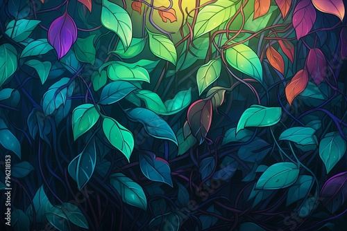 Jungle Spectrum Tangles: Vibrant Gradients Graphic Illustration of Tangled Vines