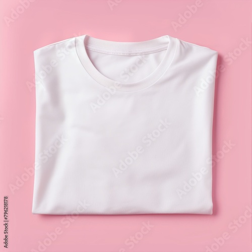 t-shirt mockup, folded white tshirt, square fold, pastel pink solid color background