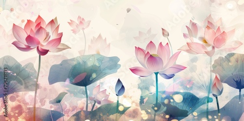 Abstract lotus flowers and leaves