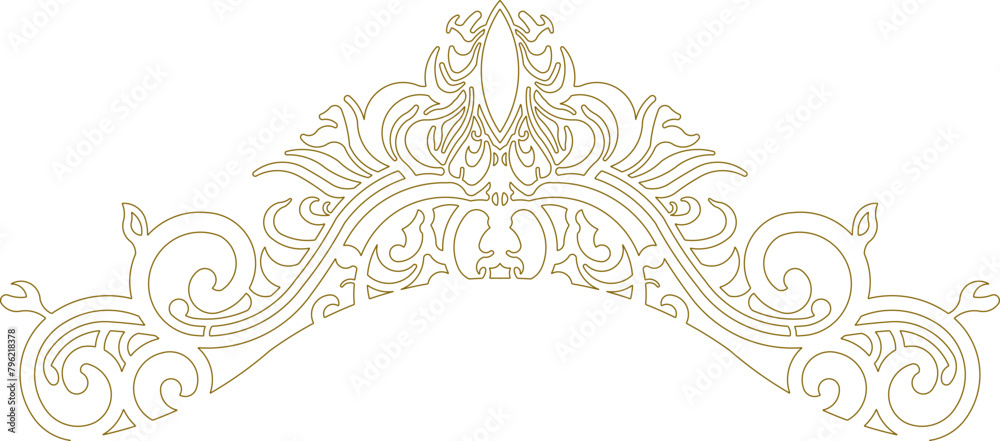 Vector sketch illustration of traditional ethnic vintage classic crown ornament design drawing full engraving