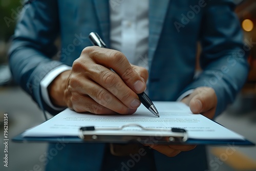 Contemplative hands poised for writing on minimalist clipboard