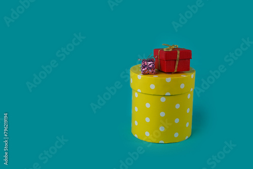 Yellow boxes with gifts, set of boxes.
