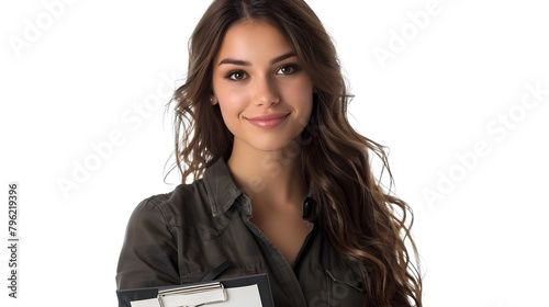 Cute female event planner isolated on a transparent background, PNG, Ai photo