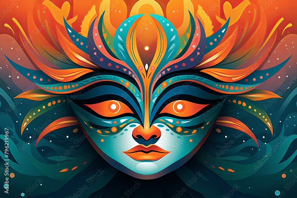 Teal Orange Carnival Mask Gradients Poster - Abstract Art Vibrancy