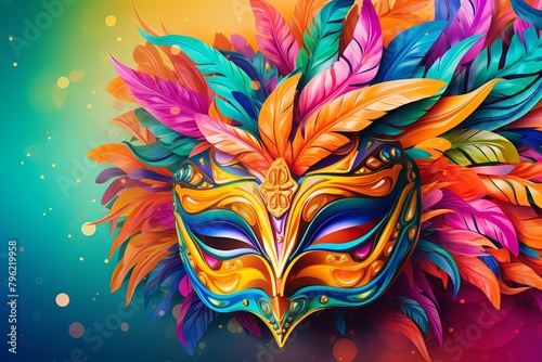 Vibrant Carnival Gradients: Colorful Mask Party Invitation Theme Blend