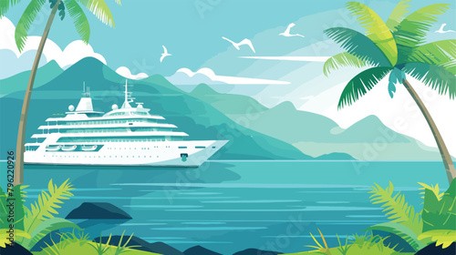 Luxury cruise ship in the ocean.Tropical landscape wi photo