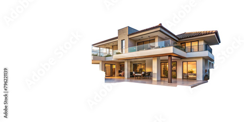 Luxury detached villa with garden and transparent background