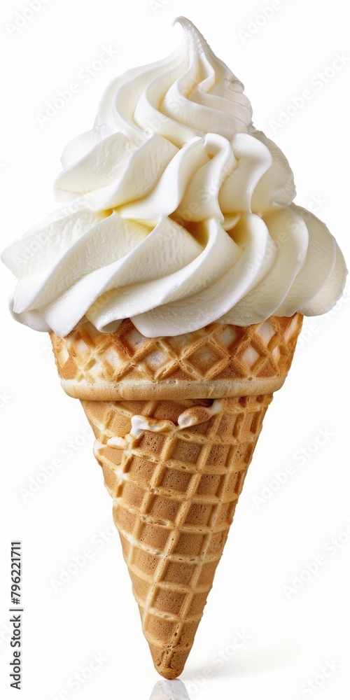 Delicious Vanilla Soft Serve Ice Cream Swirl in Wafer Cone - A Refreshing Dessert Treat Delicious Vanilla Soft Serve Ice Cream Swirl in Wafer Cone - A Refreshing Dessert Treat