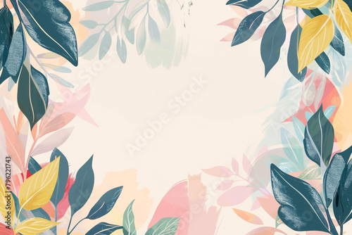 Vector style minimal florals solid pastel background white space in center for design 