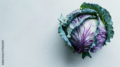 Blue cabbage contrasting against a pristine white background
