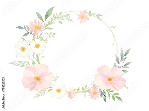 Colorful round flower frame made of pink peonies and green leaves. on a white background © unairakstudio