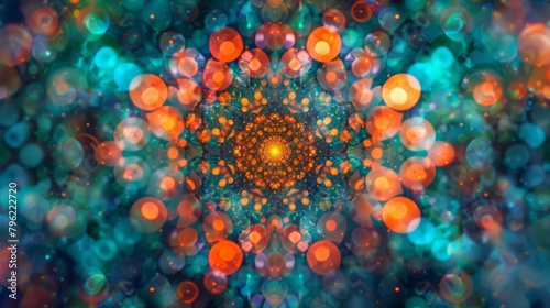 Bursting with a kaleidoscope of defocused blues oranges and greens this background captures the essence of a bohemian adventure through a mesmerizing psychedelic lens. .