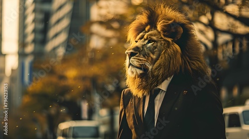 LION IN A SUIT IN THE CITY