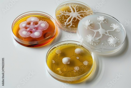 Penicillin Fungi on Agar Plates. Biotechnology and Fungal Culture in Petri Dishes.