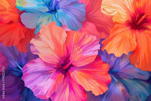 Colorful hibiscus flowers in various colors photo
