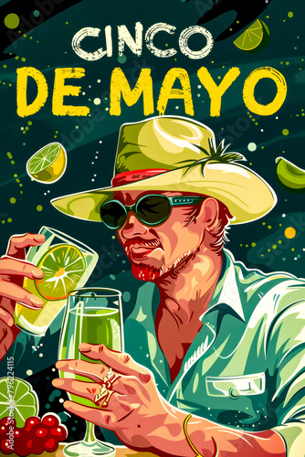 Man in green hat and sunglasses holding glass of limeade.