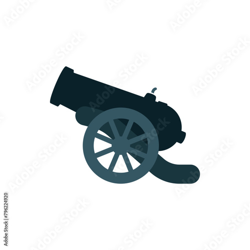 Cannon illustration. Ancient cannon symbol isolated on white background. Vintage cannon monochrome sign. Part of set.