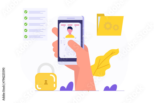 Know your customer or digital kyc, verifying the identity of its clients concept. Flat Vector illustrations set for banner, website, landing page, flyer.