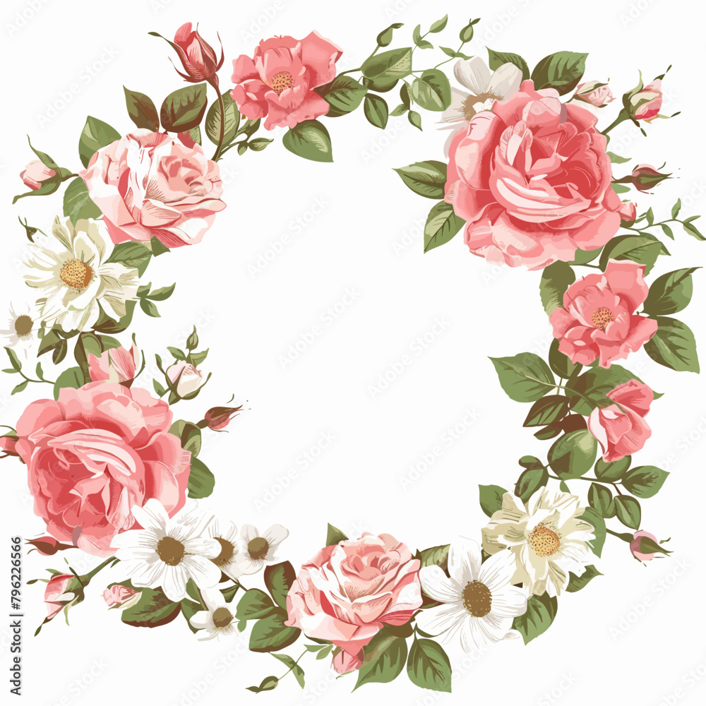 Floral frame with roses and daisies. Vector illustration.