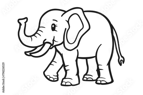basic cartoon clip art of a Elephant, bold lines, no gray scale, simple coloring page for toddlers