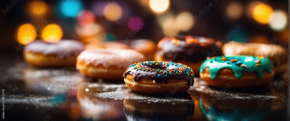 Donuts in multi-colored glaze on a bright background. A work of art from a pastry genius! Donuts in multi-colored glaze on a bright background. A work of art from a pastry genius!