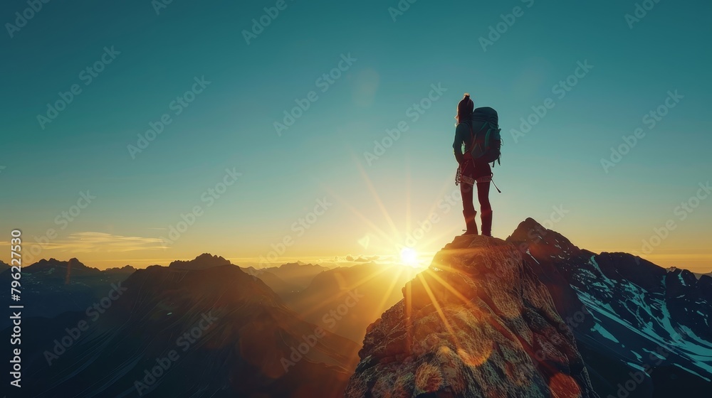 girl standing on a mountaintop watching the sunrise