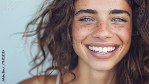 Smiling Woman with White Teeth in Studio - Professional Dental Care Concept