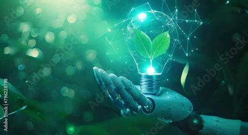 Hand Holding Light Bulb Plant: Green Energy and Innovation,Suatainable concept,clean Energy,Sustainable,green city,Green Economy,Green Business,ESG,Environmental Social Governance,Carbon Tax,Net Zero