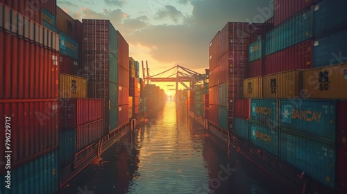 Wallpaper Mural Rows of cargo containers at sunset Torontodigital.ca