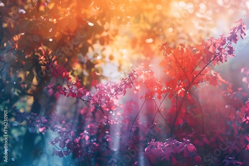 Ethereal Color Transitions in Vibrant Autumnal Woodland Scenery with Seamless Hue Gradients and Soft Blurred Focus