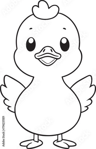 A cute cartoon duck with a black beak and white feathers