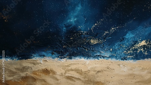 A depiction of the night sky over a desert with abstract