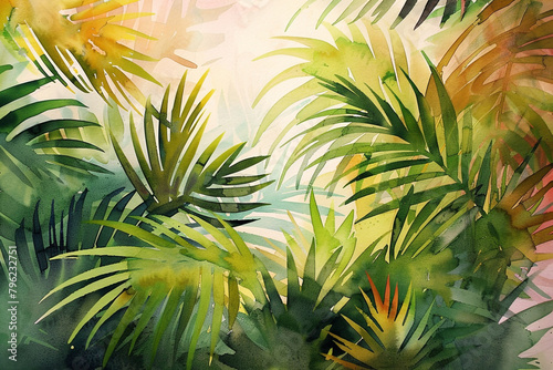 Watercolor tropical palm leaves