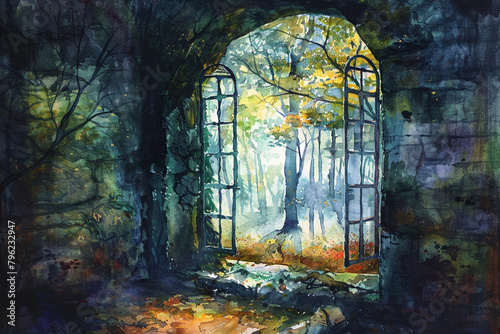 Watercolor windows into other worlds portals of imagination