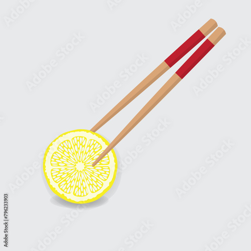 Round lemon slice with chopsticks