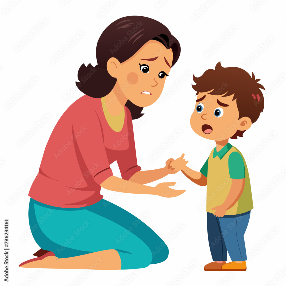 Mother is disciplining her child and the boy cry so sad, solid white background (5) Mother is disciplining her child and the boy cry so sad, solid white background (5)