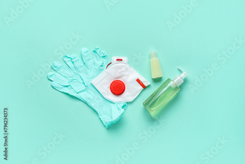 Rubber gloves with bottles ...