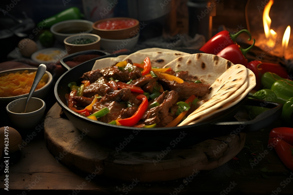 Stewed meat with pepper and lavash in a deep plate, generated by AI Stewed meat with pepper and lavash in a deep plate, generated by AI
